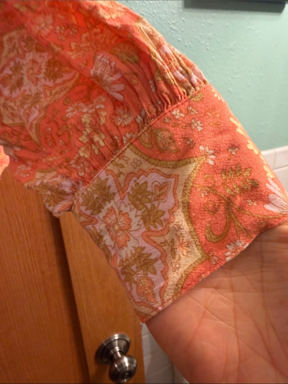 Billabong Orange Floral Button-Front Blouse - Picture 3 of 7